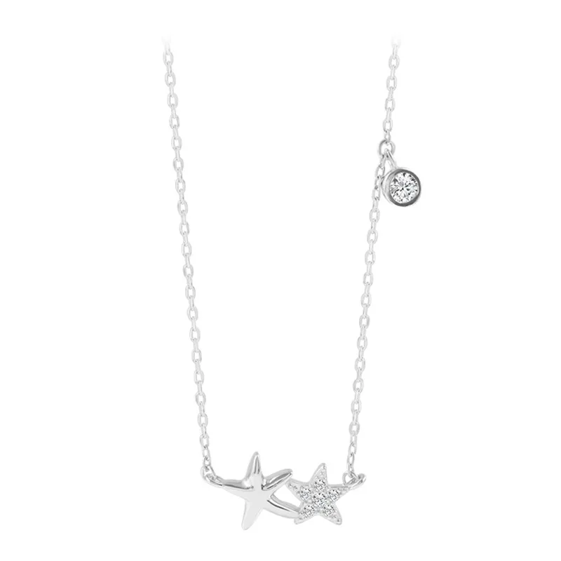 Оптовая продажа Серебряный цвет двойная звезда Подвеска Ожерелье AAA циркон