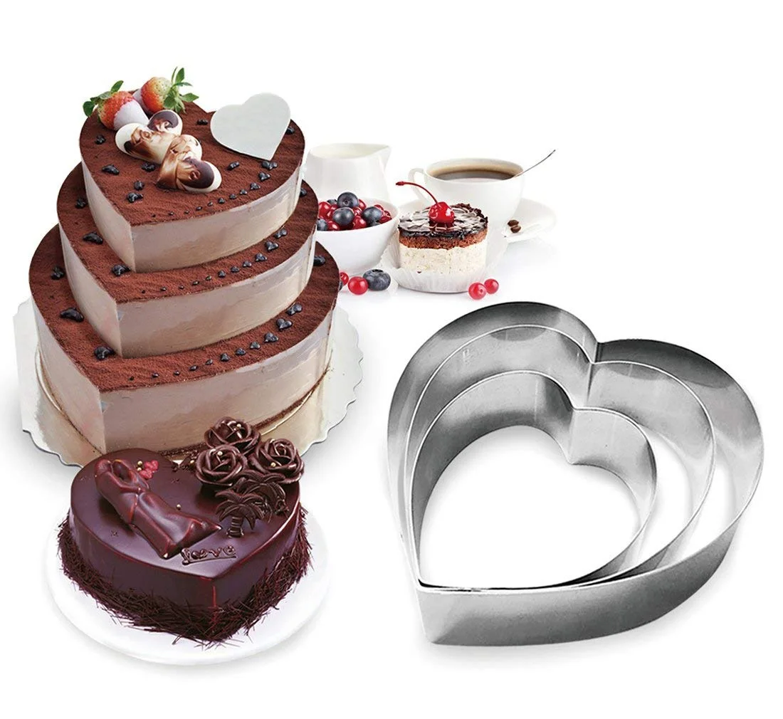 

3 Pcs/set 6/8/10 Inch Valentine's Day Love Cake Mold Round Cookie Cutters Square Biscuit Cutter For Baking And Decorating Cake