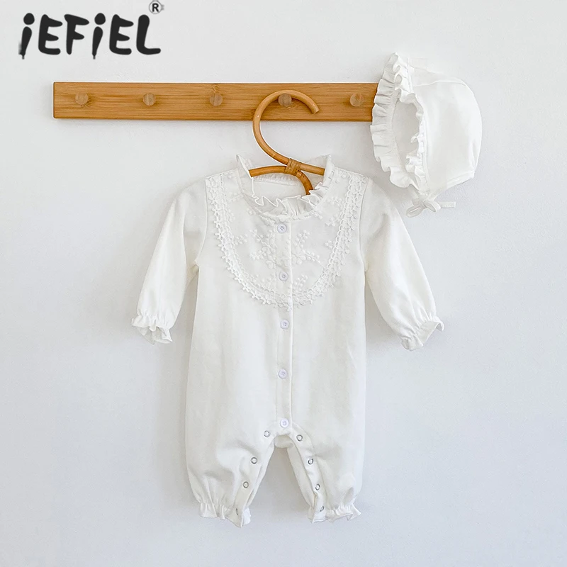 

Комбинезон для маленьких девочек, комплект одежды, хлопковый комбинезон с оборками на воротнике для новорожденных, комбинезон с цветочным ...