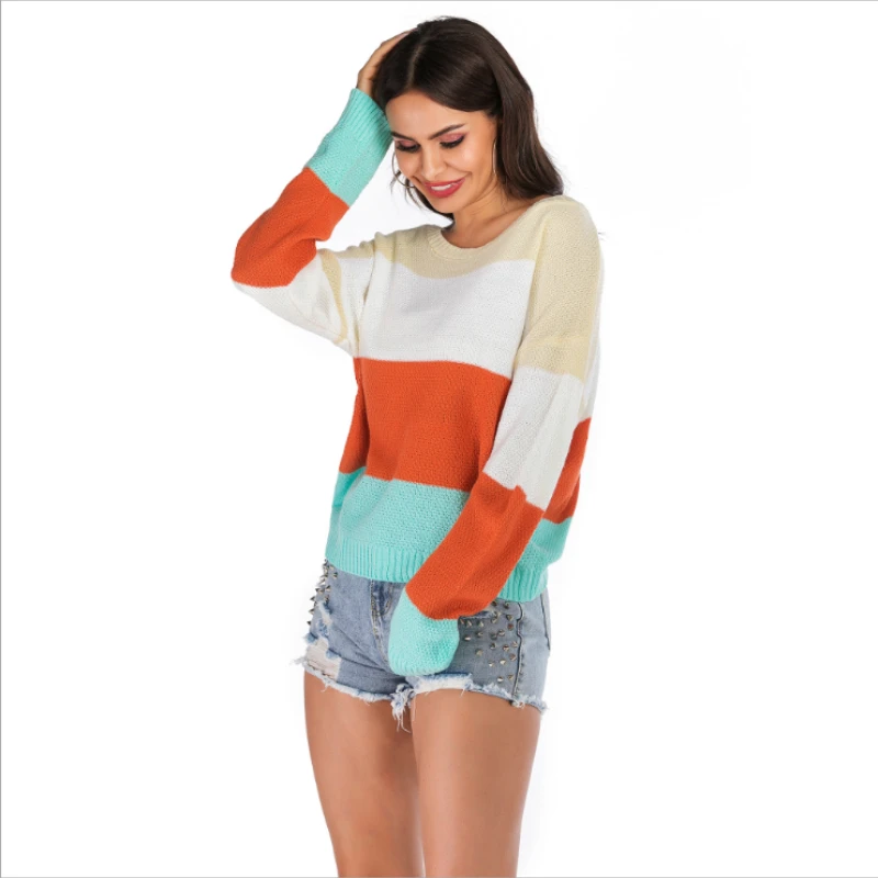 Женский свитер с длинным рукавом вязаный Однотонный на осень и зиму 2020 | Женская