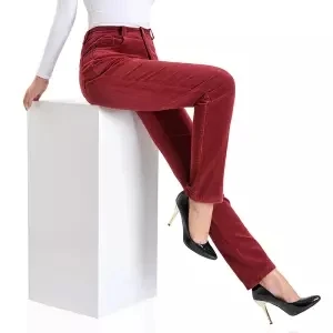 Jujube red Новые Модные осенние и зимние вельветовые штаны с подкладкой, хлопковые Стрейчевые свободные прямые брюки большого размера, повседневные штаны с высокой талией - Цвет: Jujube red