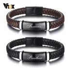 Стильные мужские кожаные браслеты Vnox с черной панелью из нержавеющей стали, Индивидуальные ювелирные изделия
