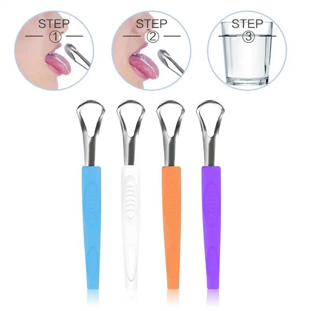 

Portable Tongue Cleaner Tongue Scraper Reusable handle Mouth Brush Steel Oral Non-slip H4Z5