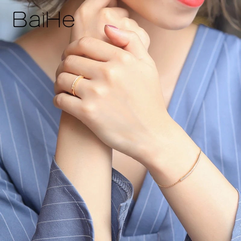 BAIHE однотонное 14K желтое золото 0.2CT H/SI натуральные бриллианты помолвка для женщин