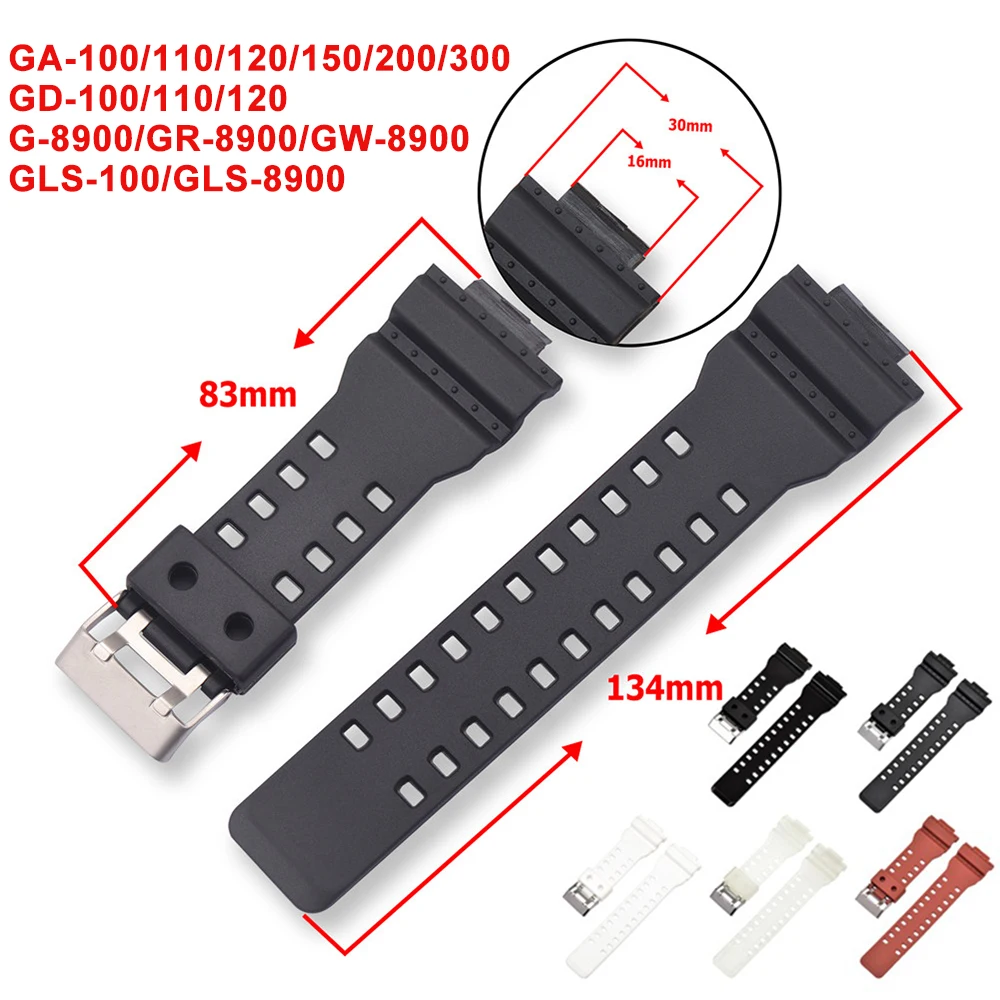 16mm Silicone Watch Band for Casio G-Shock GA-100/110/120/150/200/300 GD-100/110/120 G-8900 GLS-100 Men Sport Replacement Strap