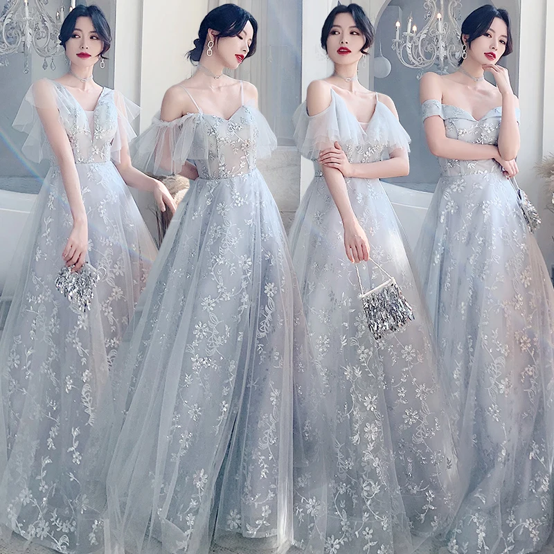 

Bridesmaid Dress Spaghetti Straps V-neck Embroidery Sequined Lace Tulle V-Neck A-Line Illusion Women Wedding Party Dresses E036