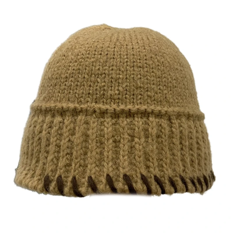 

Women Crochet Knit Bucket Hat Candy Color Striped Short Brim Warm Fisherman Cap