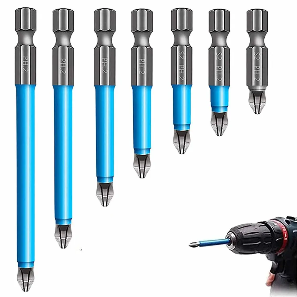 

7pcs/set PH2 Anti-Slip Electric Screwdriver Bit Set Bits 1/4" ( 6.35mm )Hex Shank Magnetic Bits Power Tools Accessories Phillips