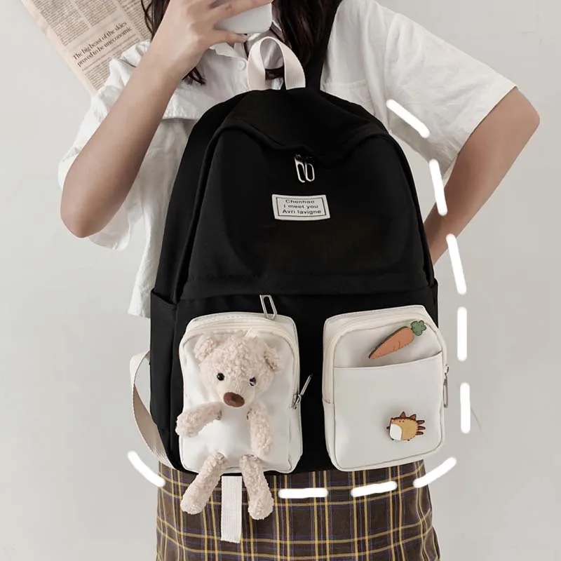

Ladies famous brand college Black Vintage fashionable school bags for teenage girls mochilas bookbag