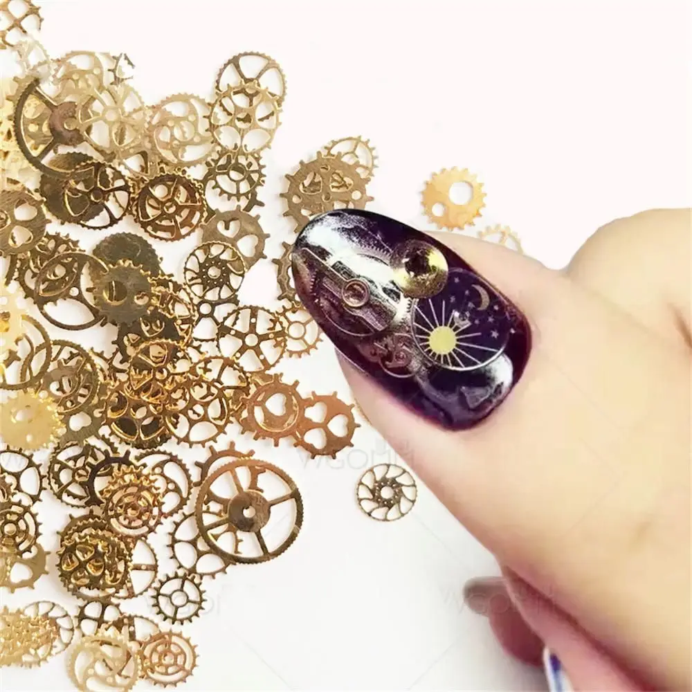 1 Box 3D DIY Steampunk Mechanical Component Gear Wheel Hollow Metallic Nail Art Tips Sequins Manicure Rhinestone Decoration | Красота и