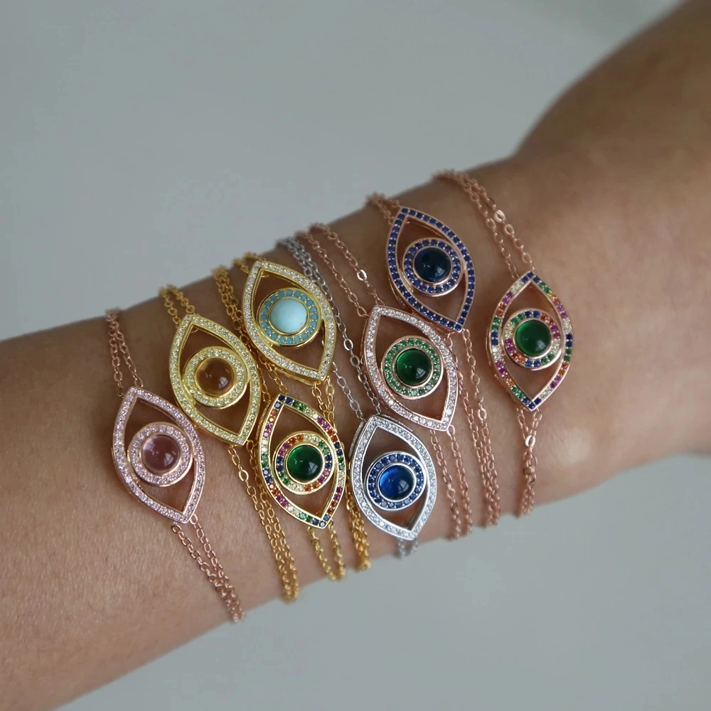 Натуральная 925 стерлингового серебра Красочные сглаза браслет цепь 8 видов