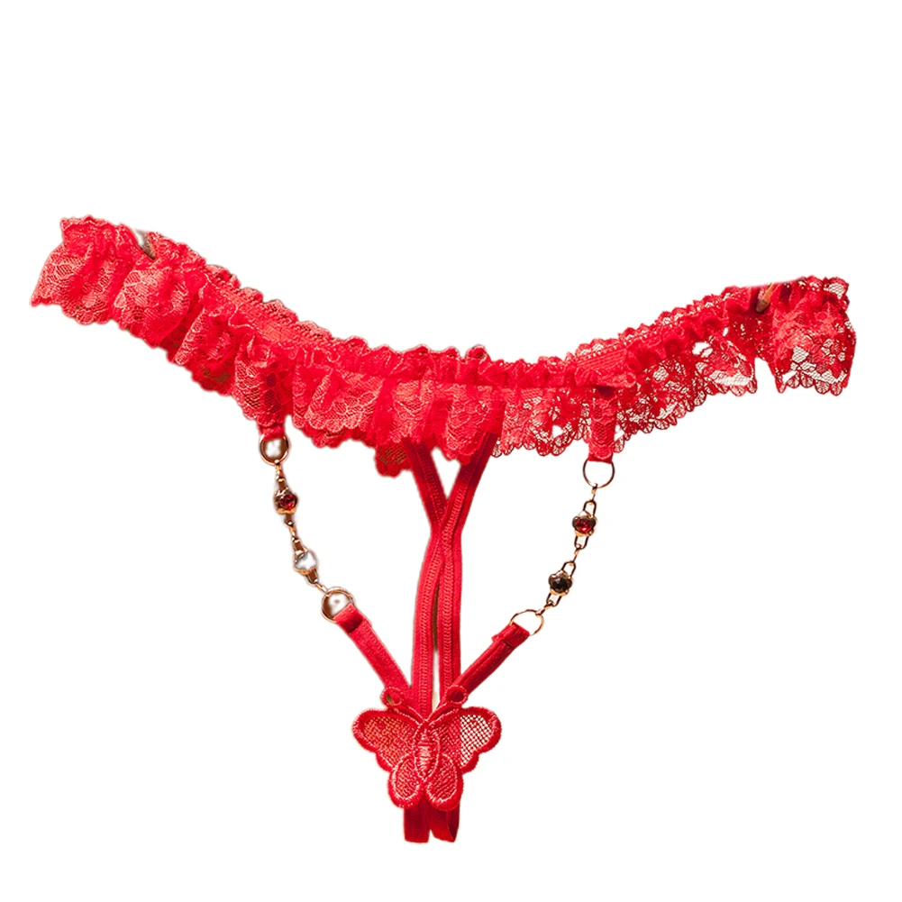 Сексуальные женские прозрачные кружевные стринги с открытой промежностью