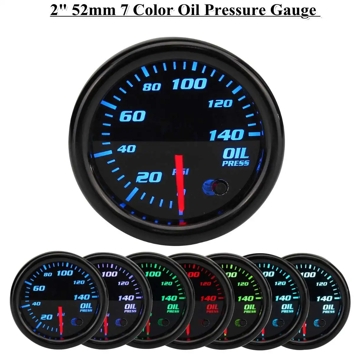 Oil presure gague 2 дюйма 52 мм Автомобильный Boost BAR psi нефтяной прессур Gague Температура масла Температура воды об/мин вакуумный Вольт Датчик Boost Gague с 7 однотонными цветами - Цвет: Oil presure gague