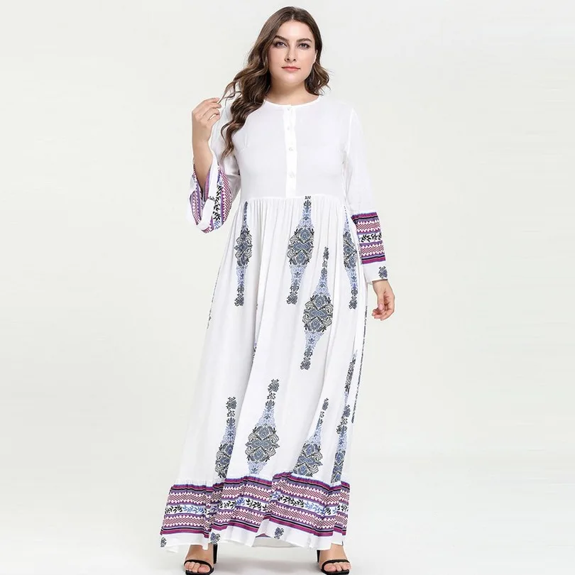 2019 плюс Размеры этнический принт Абая для мусульман при грудном вскармливании