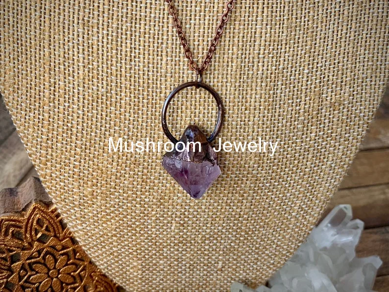 Natural Amethyst Copper Electroplated Chain Choker Necklace