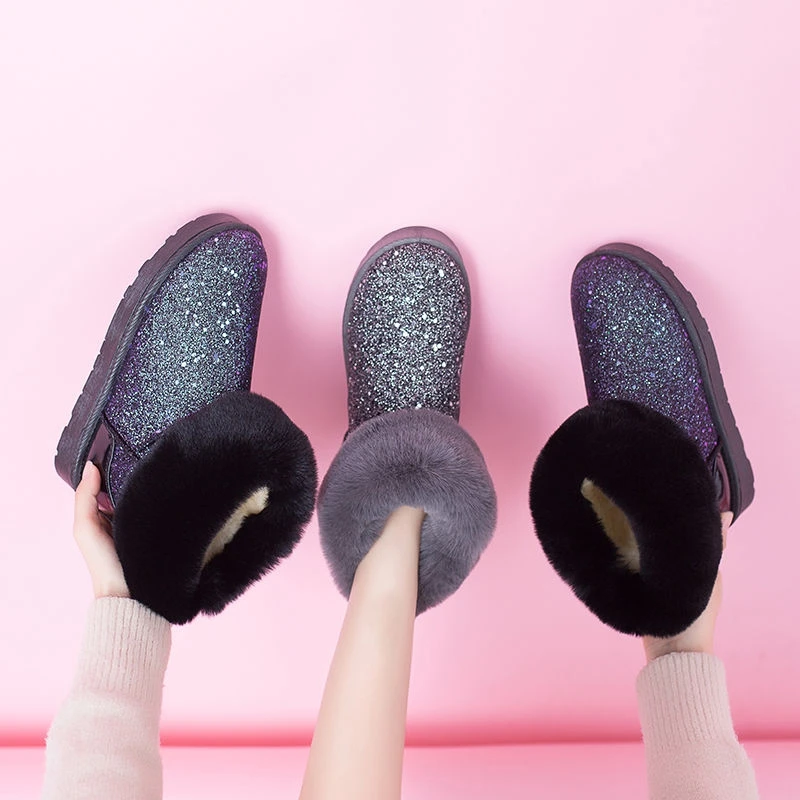 Меховые теплые женские зимние ботинки новые Нескользящие утолщенные шикарные на