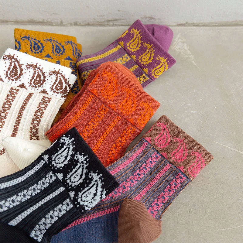 

Dreamlikelin Spring Autumn Female Retro Contrasting Color Ethnic Style Japanese Cotton Socks Harajuku Fashion