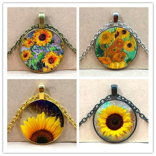 Новое круглое ожерелье с подсолнухом желтая подвеска ювелирное в форме сердца |
