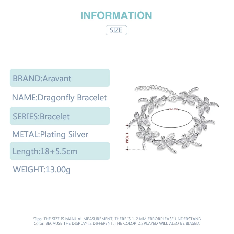 Браслет с цепочкой в виде стрекозы из серебра 925 пробы женский браслет подвеской