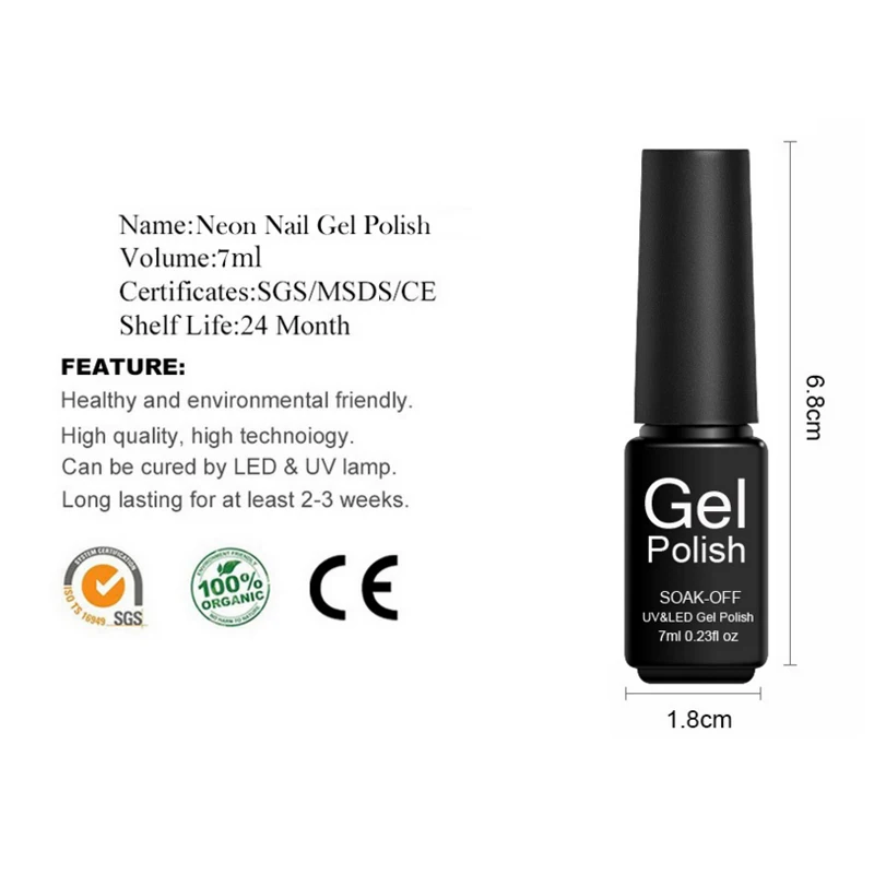 Verntion 8 мл Блестящий неоновый Гель-лак для ногтей отмачиваемый стойкий
