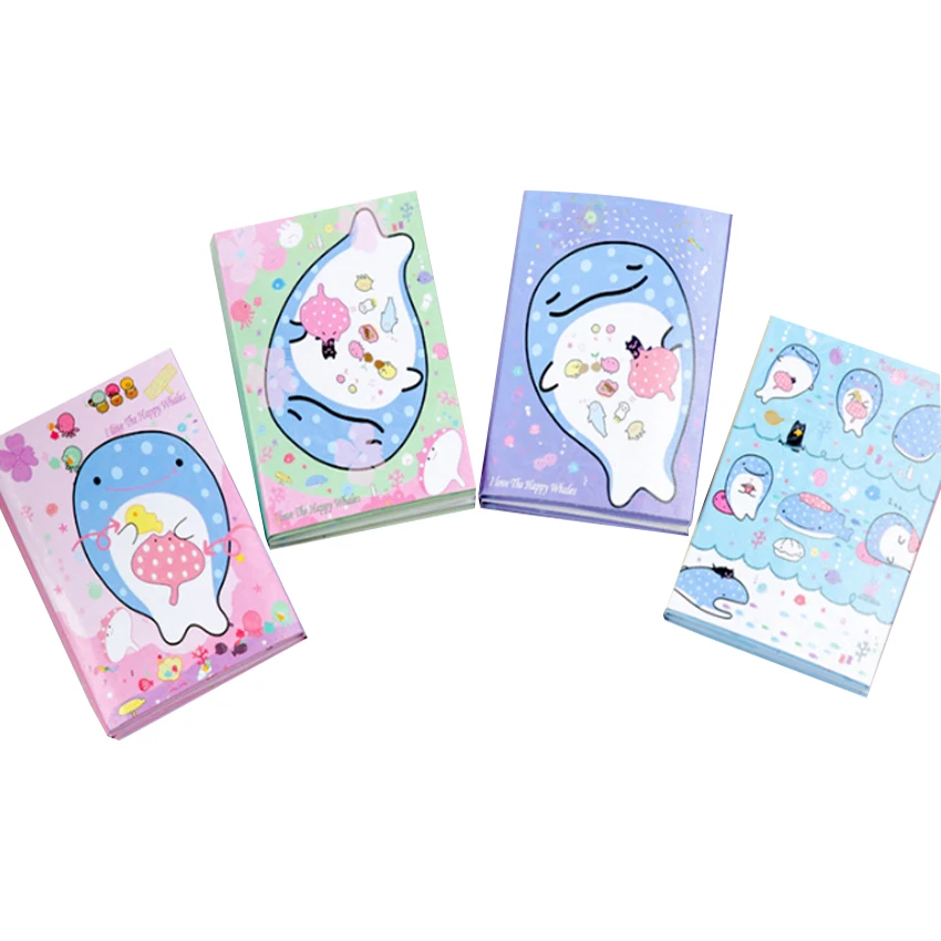 12 упак./лот Новинка с рисунком Кита из мультфильма 6 складной липкий блокнот для