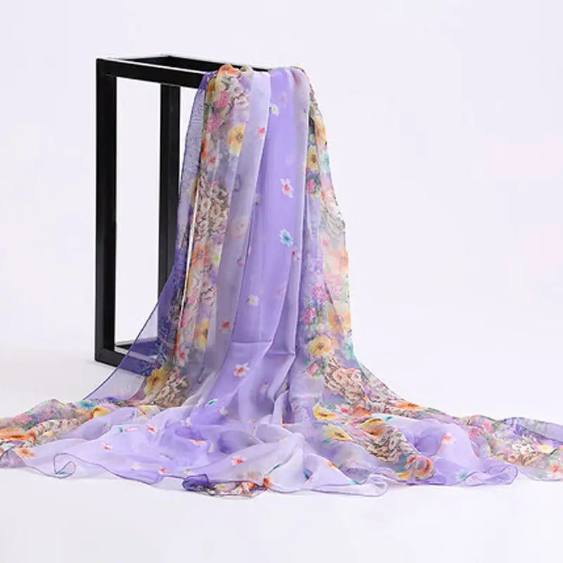 Женская Бандана с цветочным принтом элегантная шелковая шифоновая шаль для