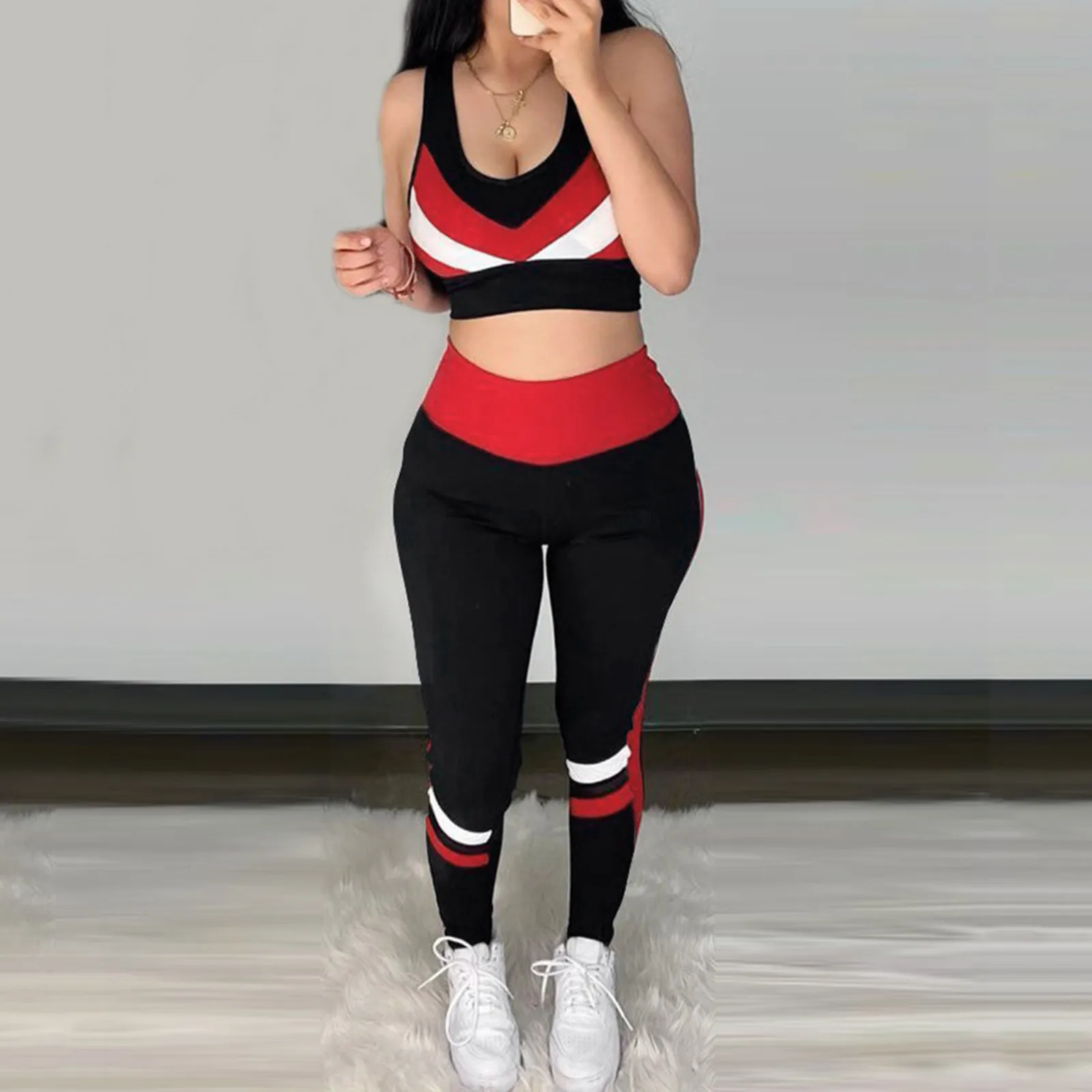 

Women Fitness Elastic Skinny Leggings Sportswear Women's Spliced Hooded Vest Leisure Sports Suit 3-pieceSuits Ensemble Femme