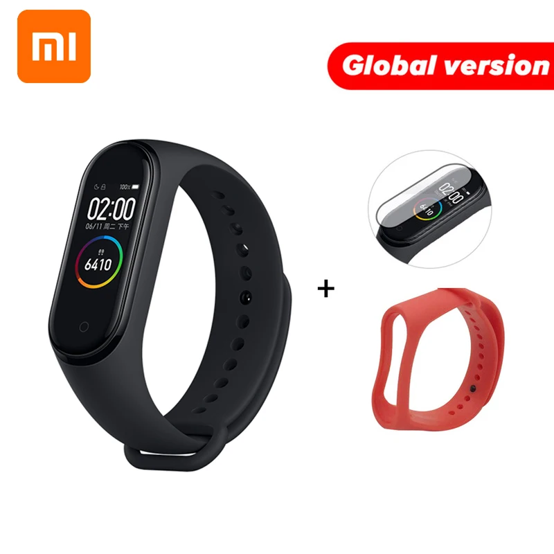 Global Red N Film Xiaomi mi Band 4 глобальная версия цветной экран Смарт-Браслет фитнес-трекер mi Band 4 браслет Bluetooth водонепроницаемый для IOS/Android - Цвет: Global Red N Film