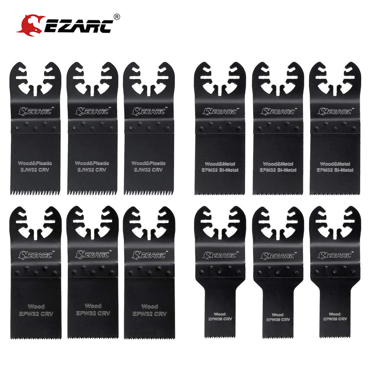 

EZARC 12Pc Oscillating Multitool Blades Set Precision for Wood and Metal Oscillating Saw Blades Kit for Quick Release Multi Tool