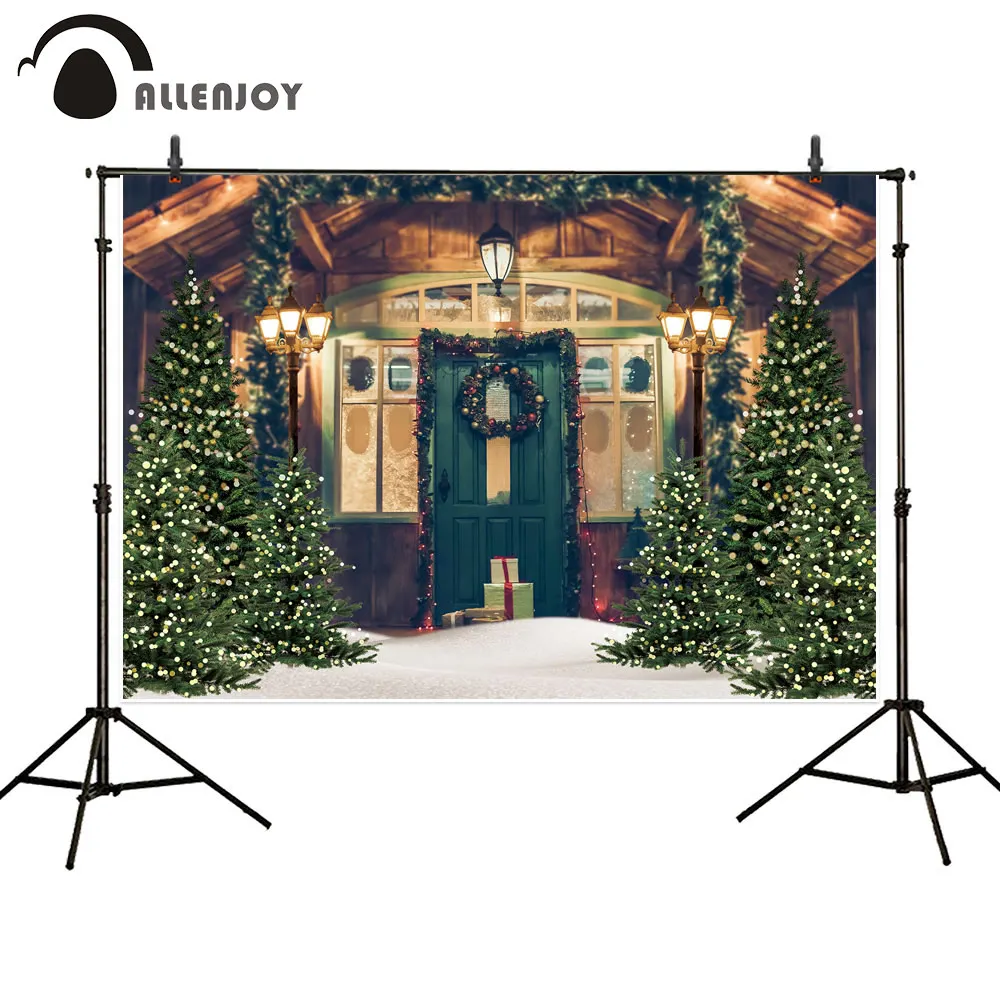 Allenjoy зимний фон для фотосъемки дома с рождественскими елками уличные фонари