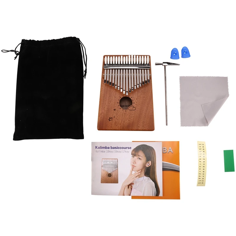 

17 Keys Kalimba Thumb Piano Mbira Mahogany Solid Wood with Carry Bag Storage Case Tuning Hammer Music Book Stickers