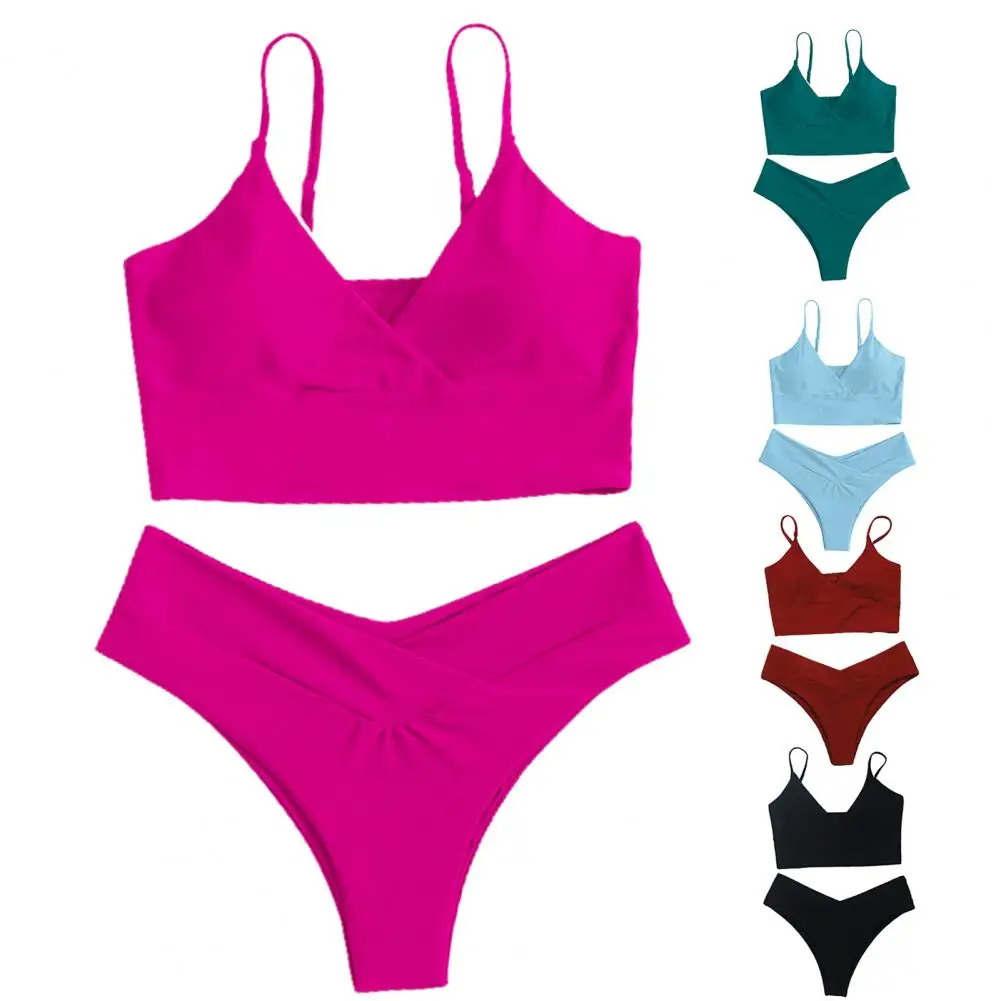 2021 Summer Bikinis Set Women Swimsuit Front Cross Sexy Spaghetti Strap Bikini Suit Beach Wear Bathing | Женская одежда