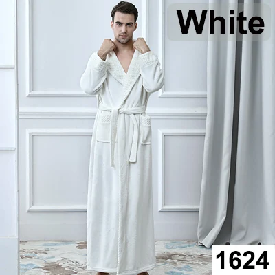 Men White Мужской удлиненный фланелевый зимний теплый халат размера плюс, вафельное кимоно, банный халат для женщин и мужчин, халат из кораллового флиса - Цвет: Men White