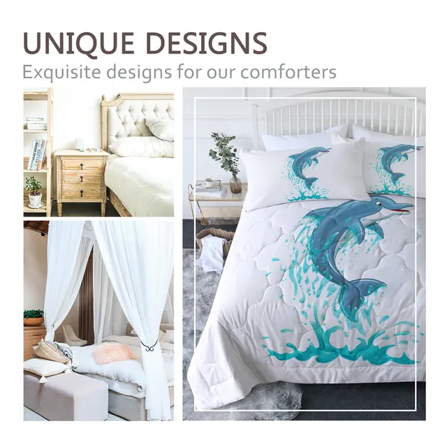 BlessLiving Dolphin Summer Quilt Set 3D Print Marine Life Air-conditioning Duvet Cartoon Animal Bed Cover Blue Sea Home Decor 2