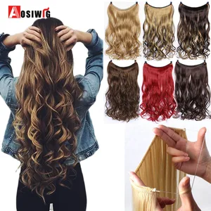 AOSIWIG Синтетические длинные невидимые волосы для наращивания лески кусочки волос термостойкие без зажимов натуральные волнистые шиньоны