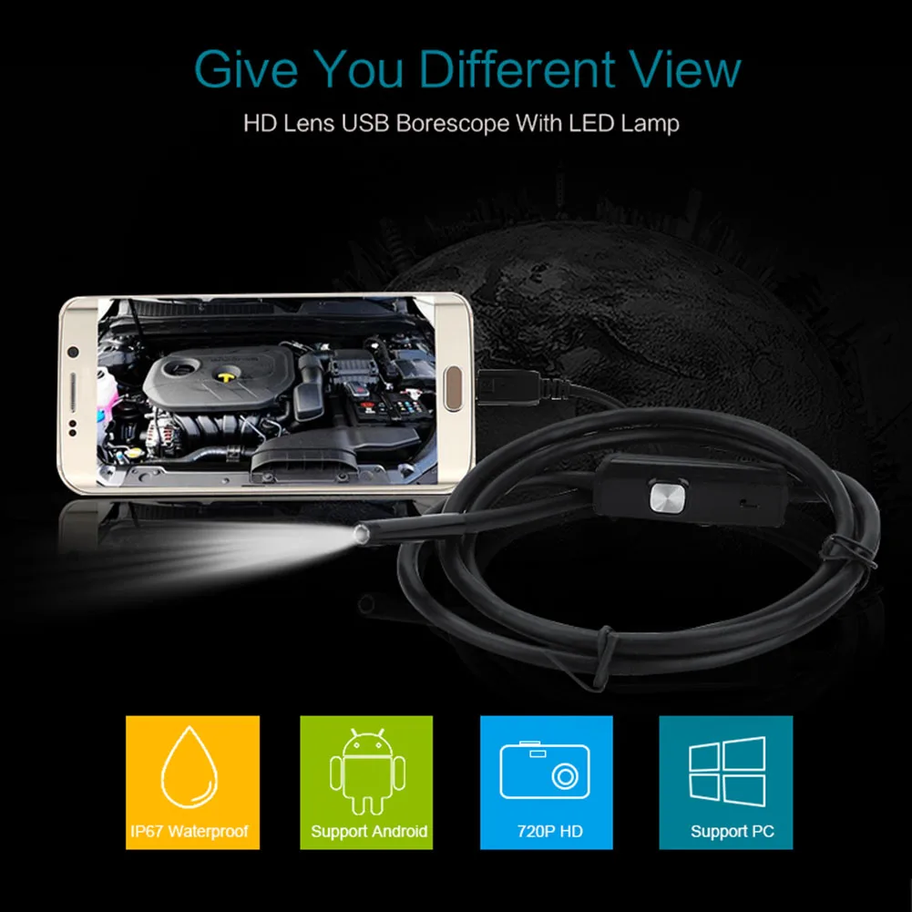 

7mm Endoscope Camera Flexible Waterproof USB Inspection Borescope Camera 6 LEDs Adjustable For Android PC Notebook Endoscope 5m