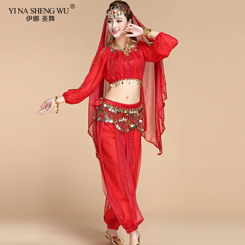 Костюмы для танцев Болливуда индийские набор костюма танца живота женщин