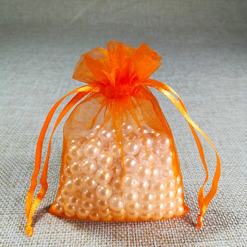 Orange 100 шт. Подарочный пакет для ювелирных изделий 7x9 9x12 10x15 13x18 см Упаковка из органзы для украшений сумки для свадебной вечеринки Рождественский подарок упаковка сумки - Цвет: Orange