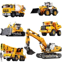 city series engineering car bulldozer crane working cement mixer truck car building block city construction toy