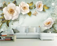 beibehang custom three dimensional relief rose european retro tv background decorative painting papel de parede wallpaper