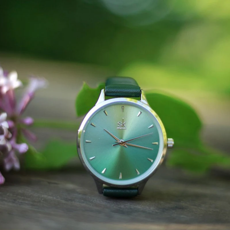 Часы наручные Shengke женские кварцевые тонкие модные водонепроницаемые из ПУ кожи