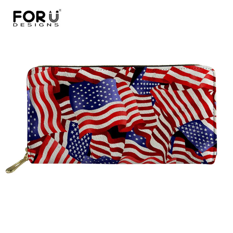 Женские кожаные кошельки FORUDESIGNS в американском и стиле клатч на молнии Длинный