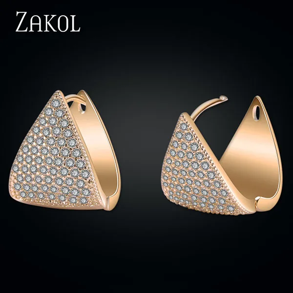Gold Color 600 ZAKOL благородные женские/женские серьги-кольца, высокое качество, Кристалл циркония, микро инкрустация, ювелирные изделия, уникальные треугольные серьги FSEP600 - Окраска металла: Gold Color 600