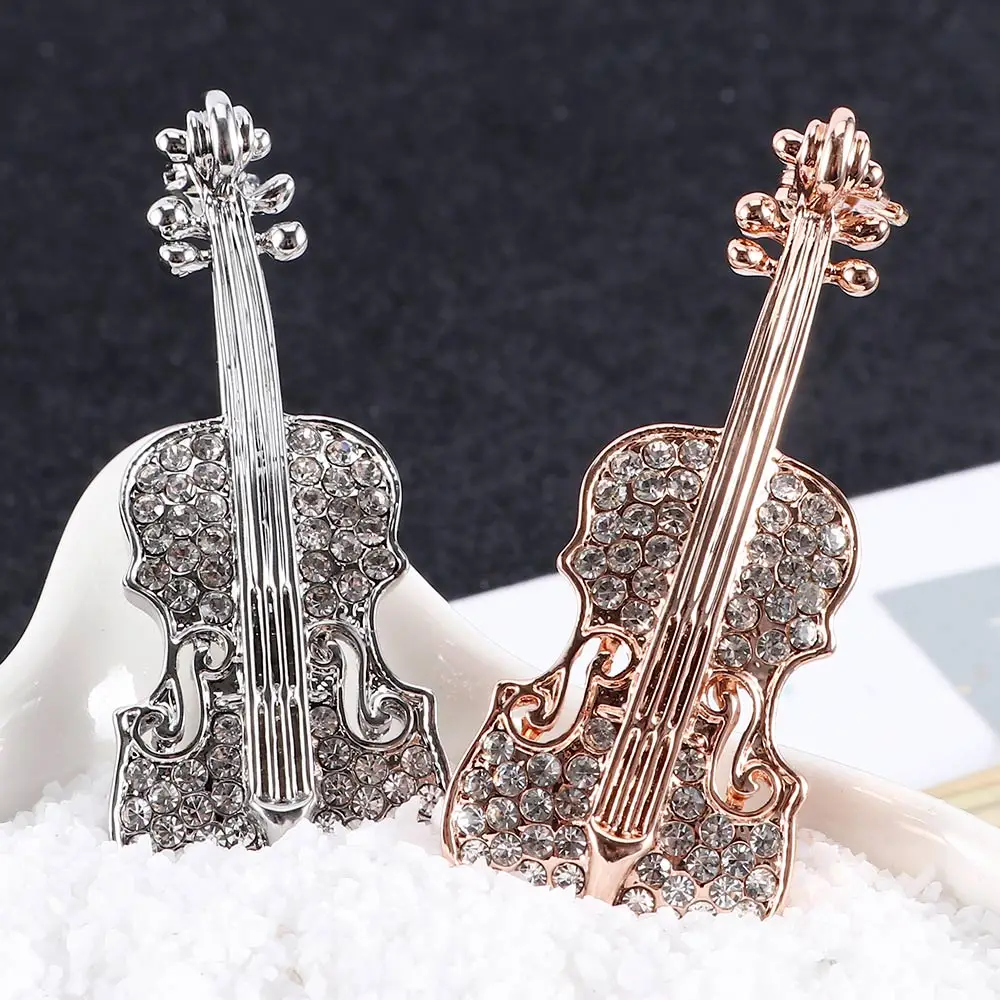 Милая брошь для скрипки блестящая Брошь со стразами значок с отворотом свадебные