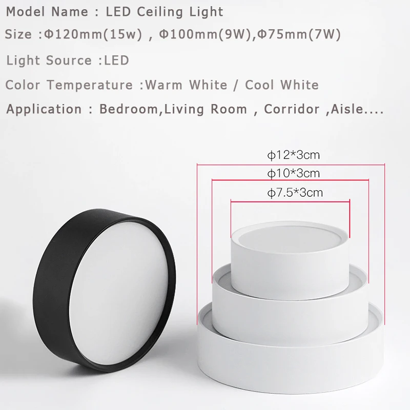 

LED Ceiling Spot Light 7W 9W 15W 220V Ultra Thin Surface Mounted Ceiling Lamp for Living Room Entrance Downlight lighting