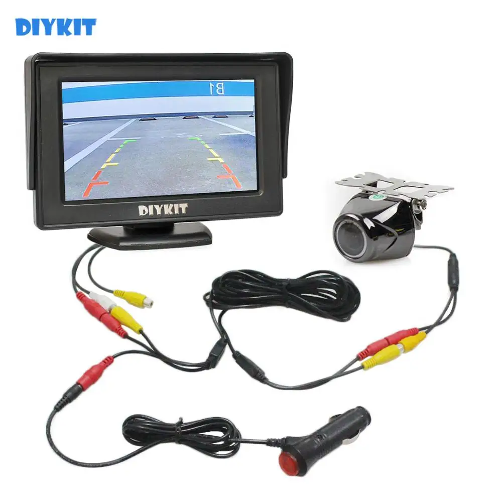

DIYKIT Wired 4.3" TFT LCD Backup Car Monitor 2 Video Input + Car Camera Rear View Security System Parking Reversing System