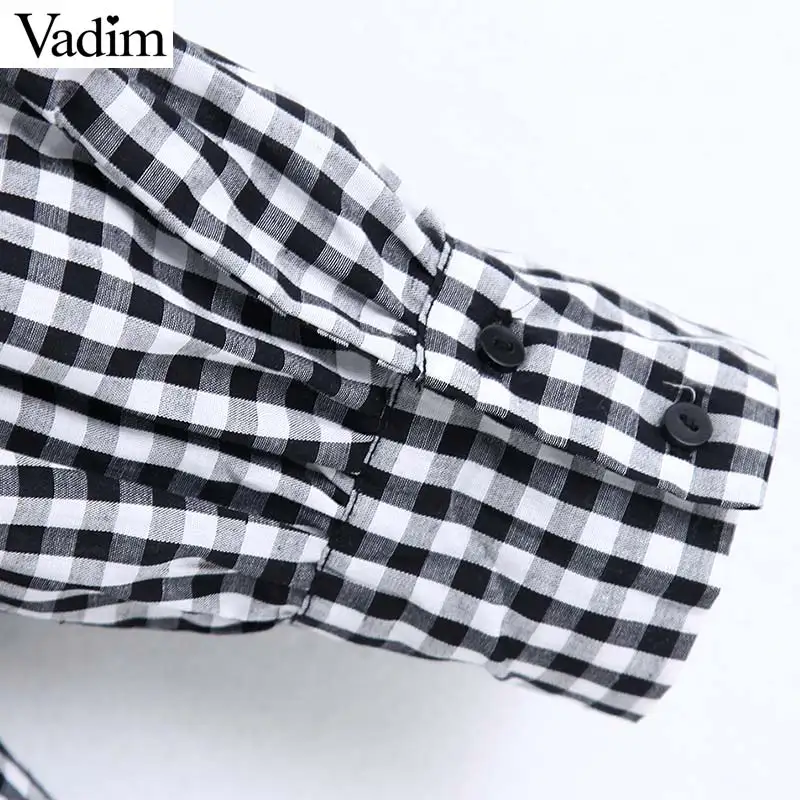 Vadim women fashion plaid patchwork blouse long sleeve O neck shirts female casual stylish tops blusas LB588