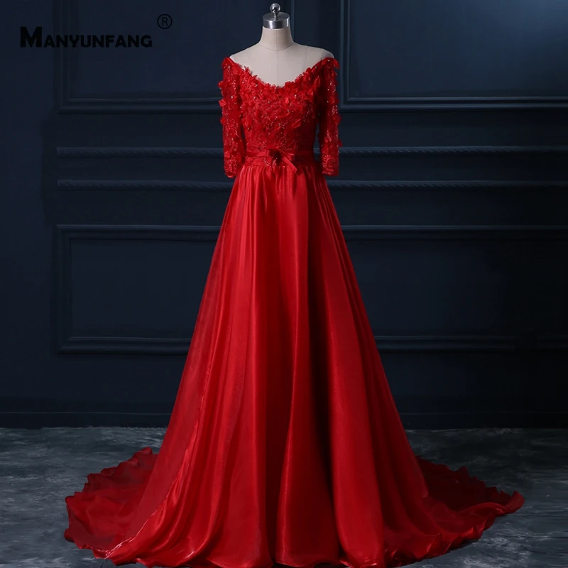 

High-End V-Neck Three Quarter Sleeve Chapel Train Bridal Ball Gown Luxury Diamond Embroidery Appliques Tulle Wedding Dress