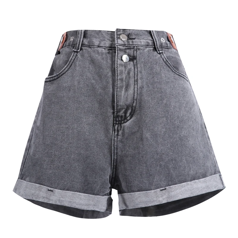 

2021 New Denim Shorts Leather Buckle Adjustable Curling Elastic High Waist All-Match