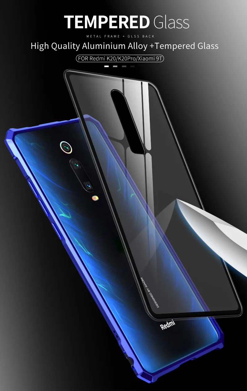 Металлический бампер для Xiaomi mi 9 t Pro, металлический корпус, прозрачная стеклянная задняя крышка для Xiao mi 9 t mi 9 t, роскошный противоударный